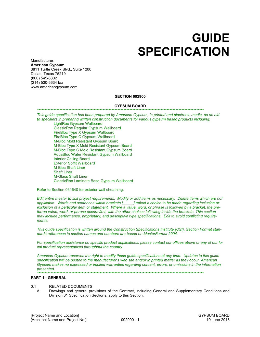 Section 092900 - Gypsum Board
