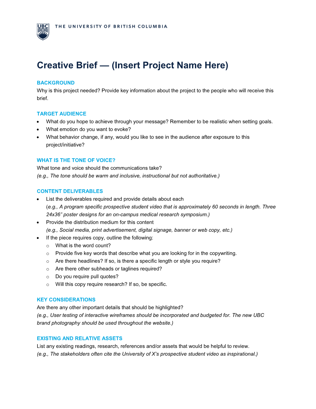 Creative Brief (Insert Project Name Here)