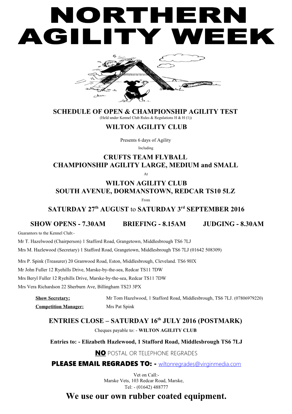 Schedule of Open & Championship Agility Test
