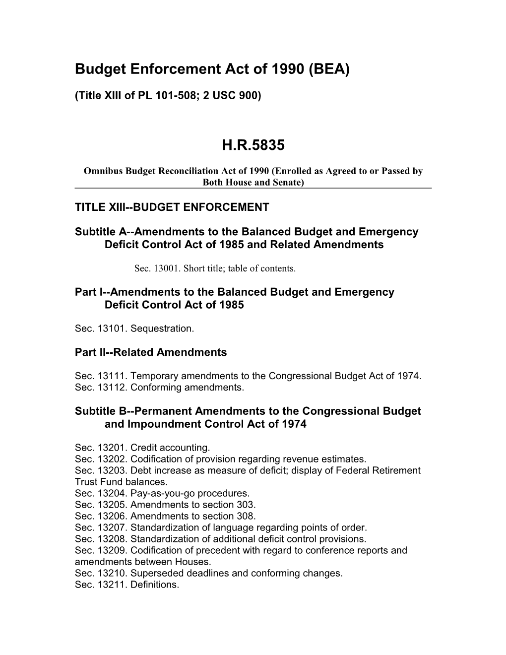 Budget Enforcement Act of 1990 (BEA)