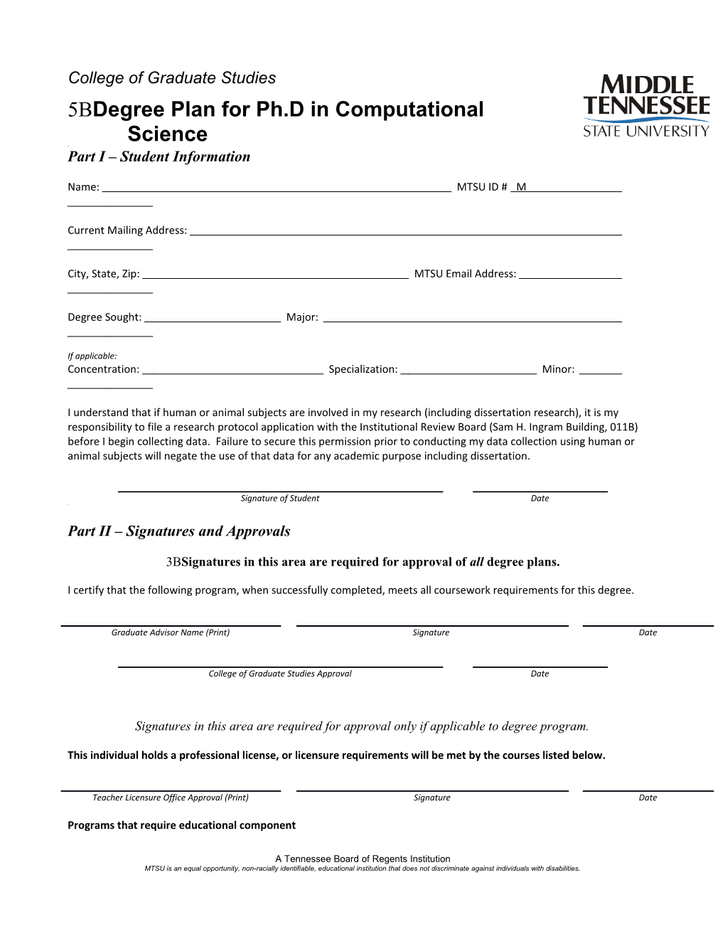 5Bdegree Plan for Ph.D in Computational Science