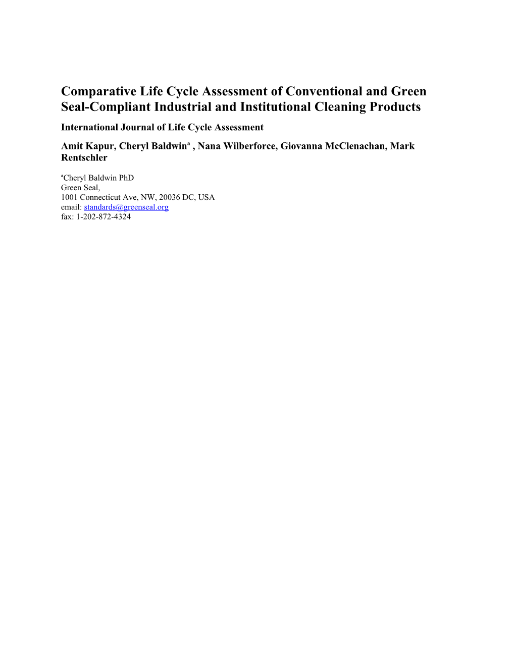International Journal of Life Cycle Assessment