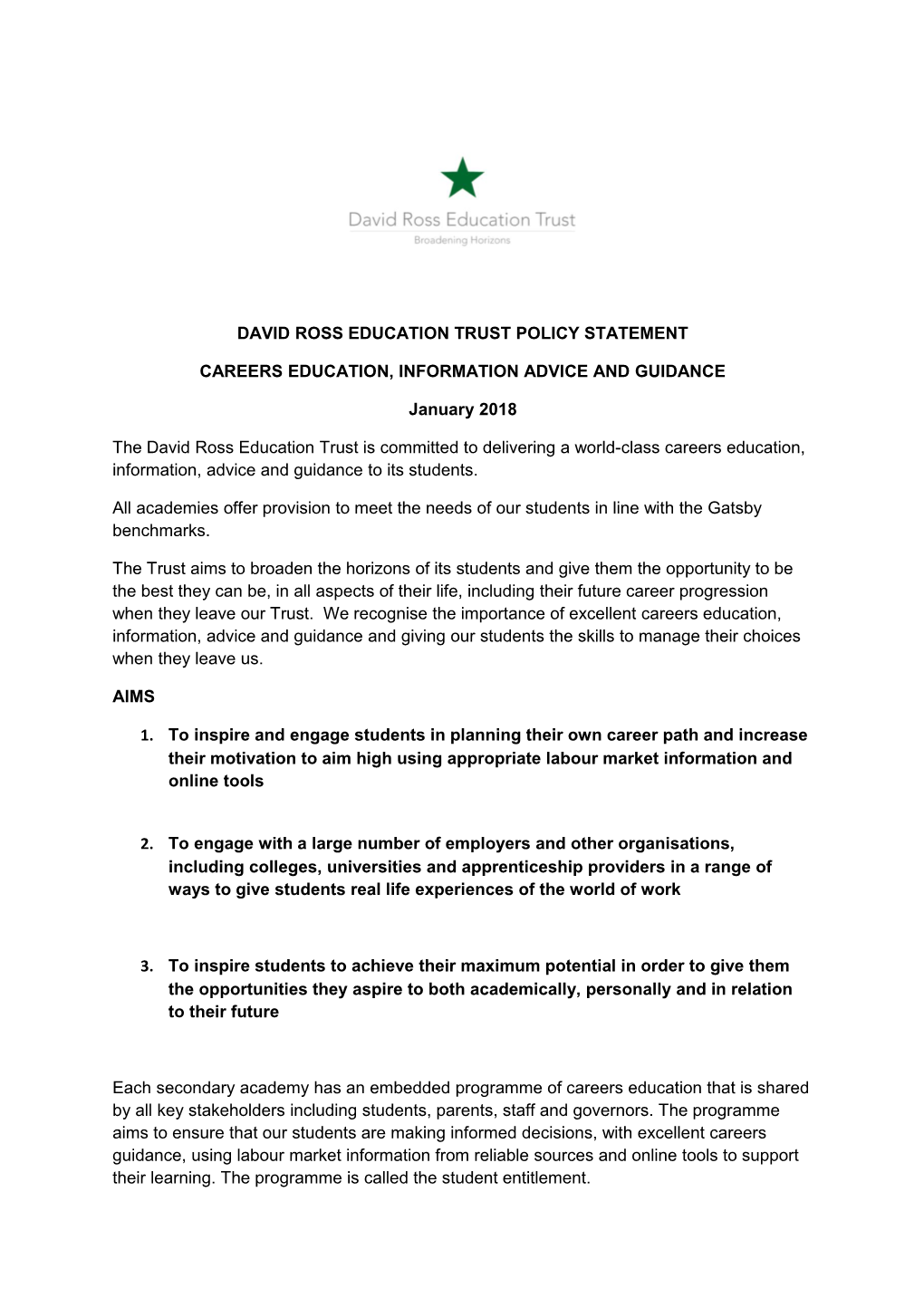 David Ross Education Trust Policy Statement