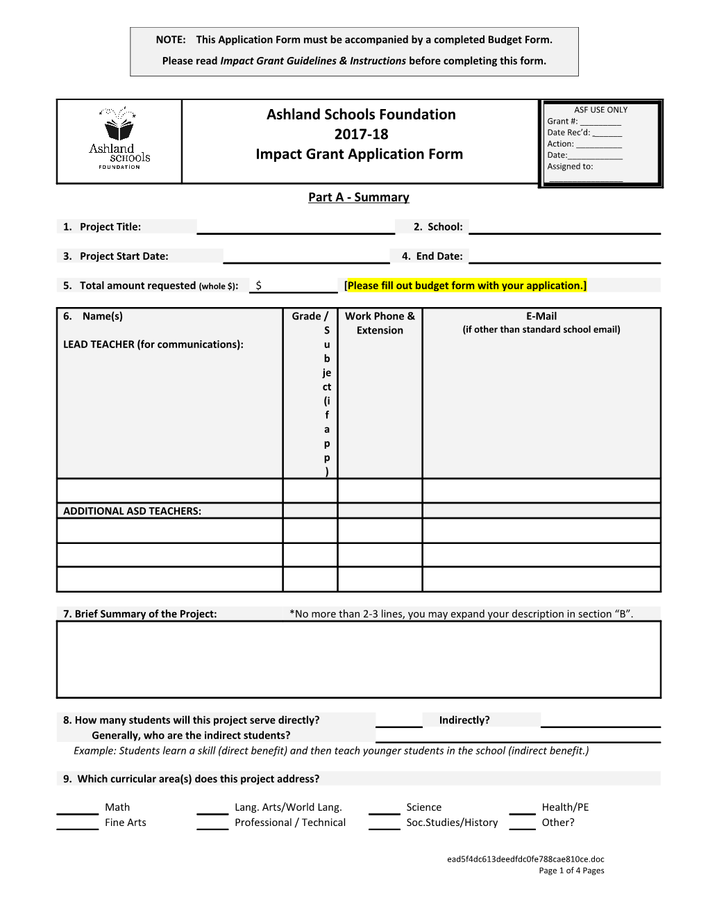 Impact Grant Application Form