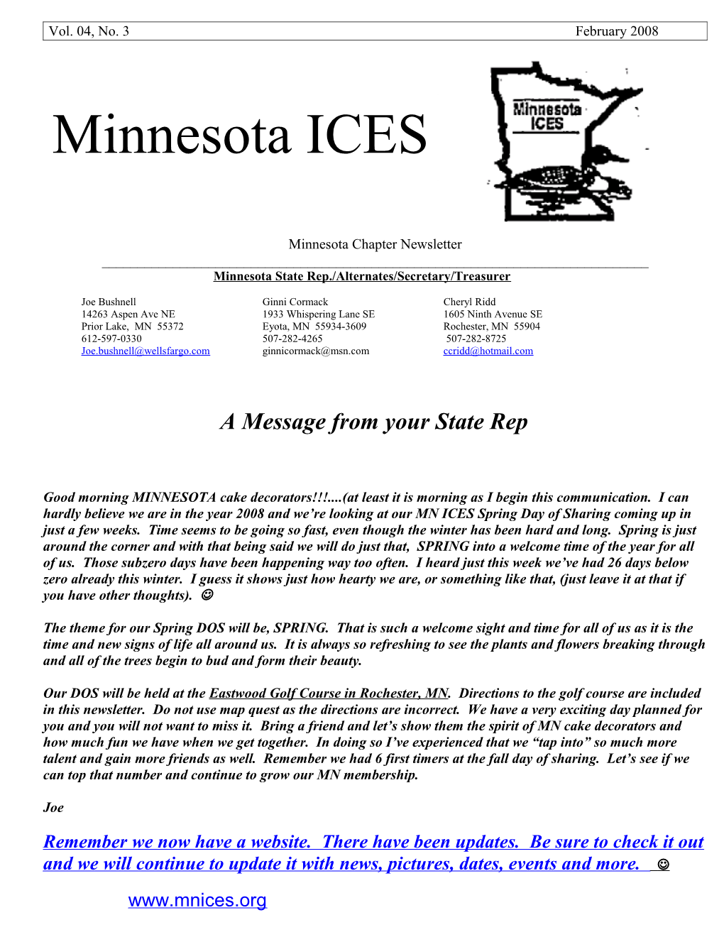 Greetings to All Minnesota ICES Members