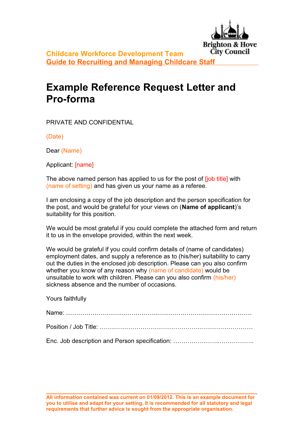 Example Reference Request Letter and Pro-Forma