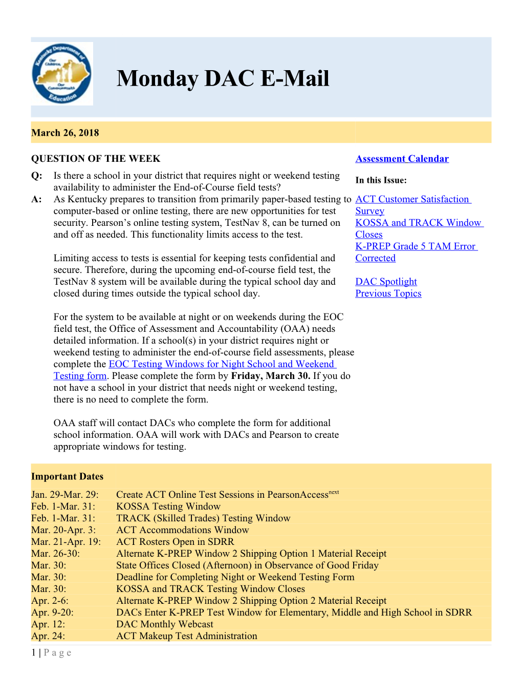 K-Prep Errors Corrected in Grade 5 Test Administrator Manual (Tam)