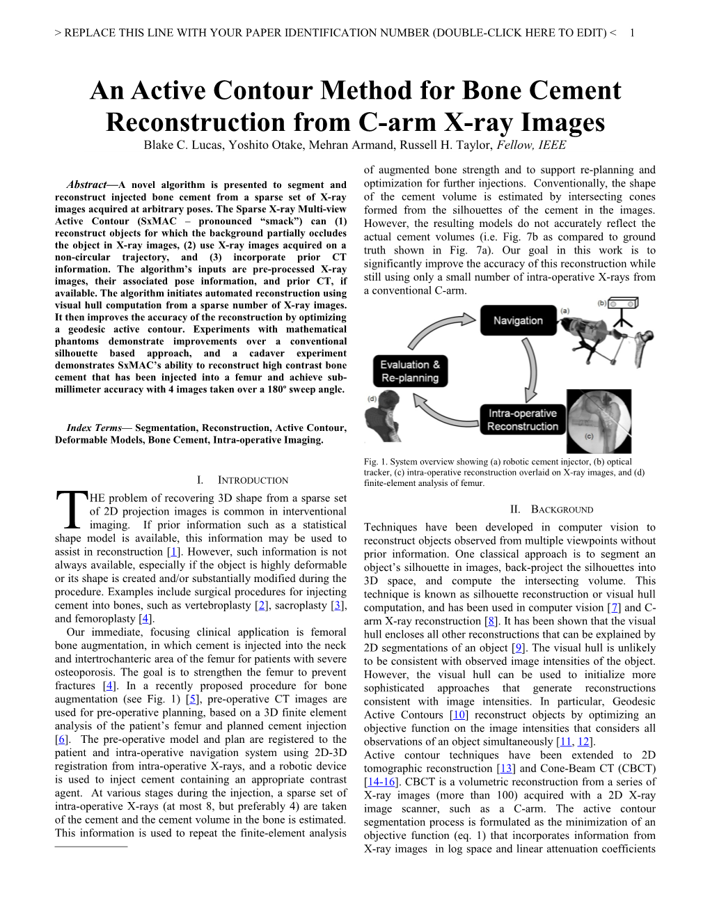 An Active Contour Method for Bone Cement Reconstruction from C-Armx-Ray Images