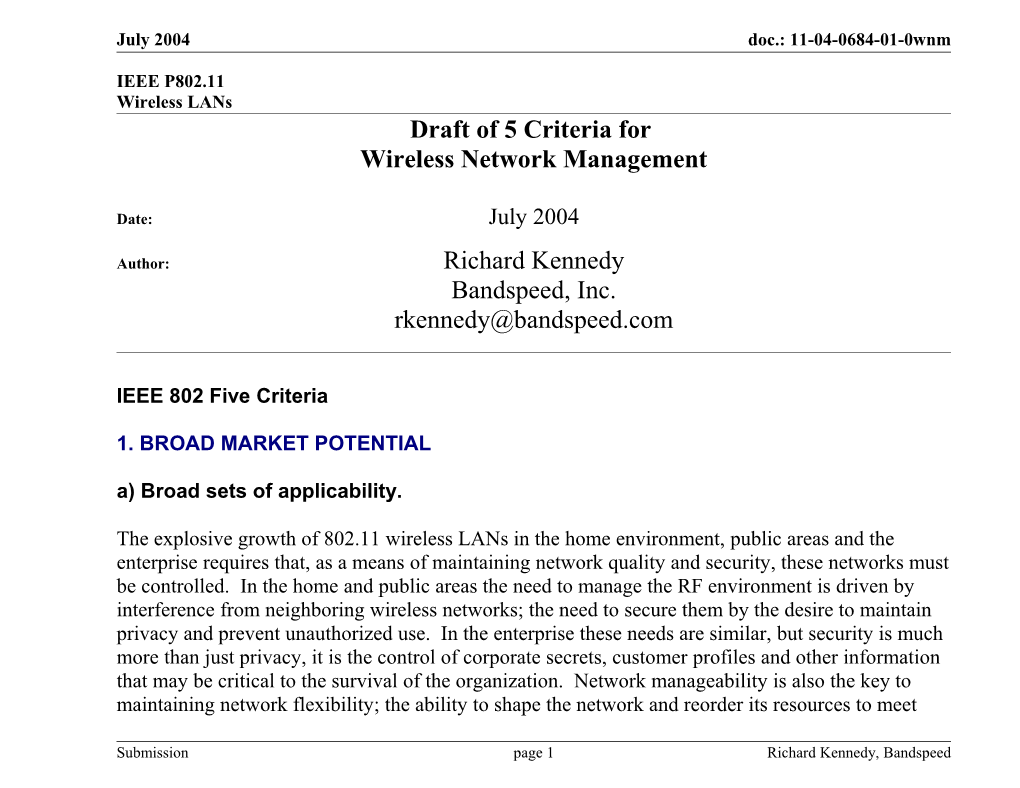 Radio Measurement Wireless Network Management