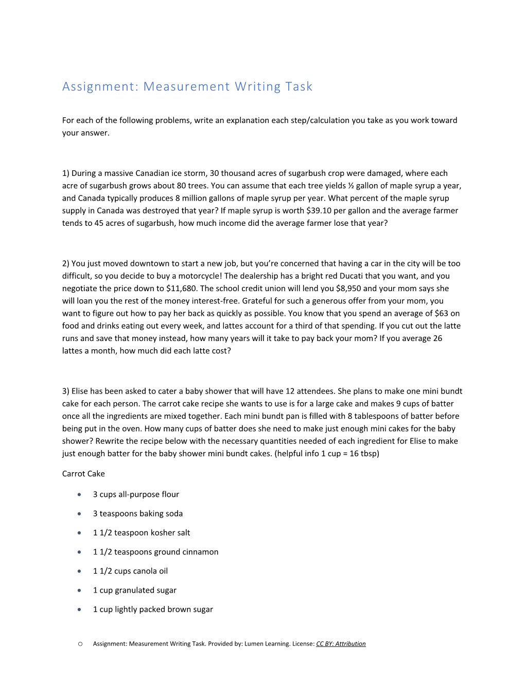 Assignment: Measurement Writing Task