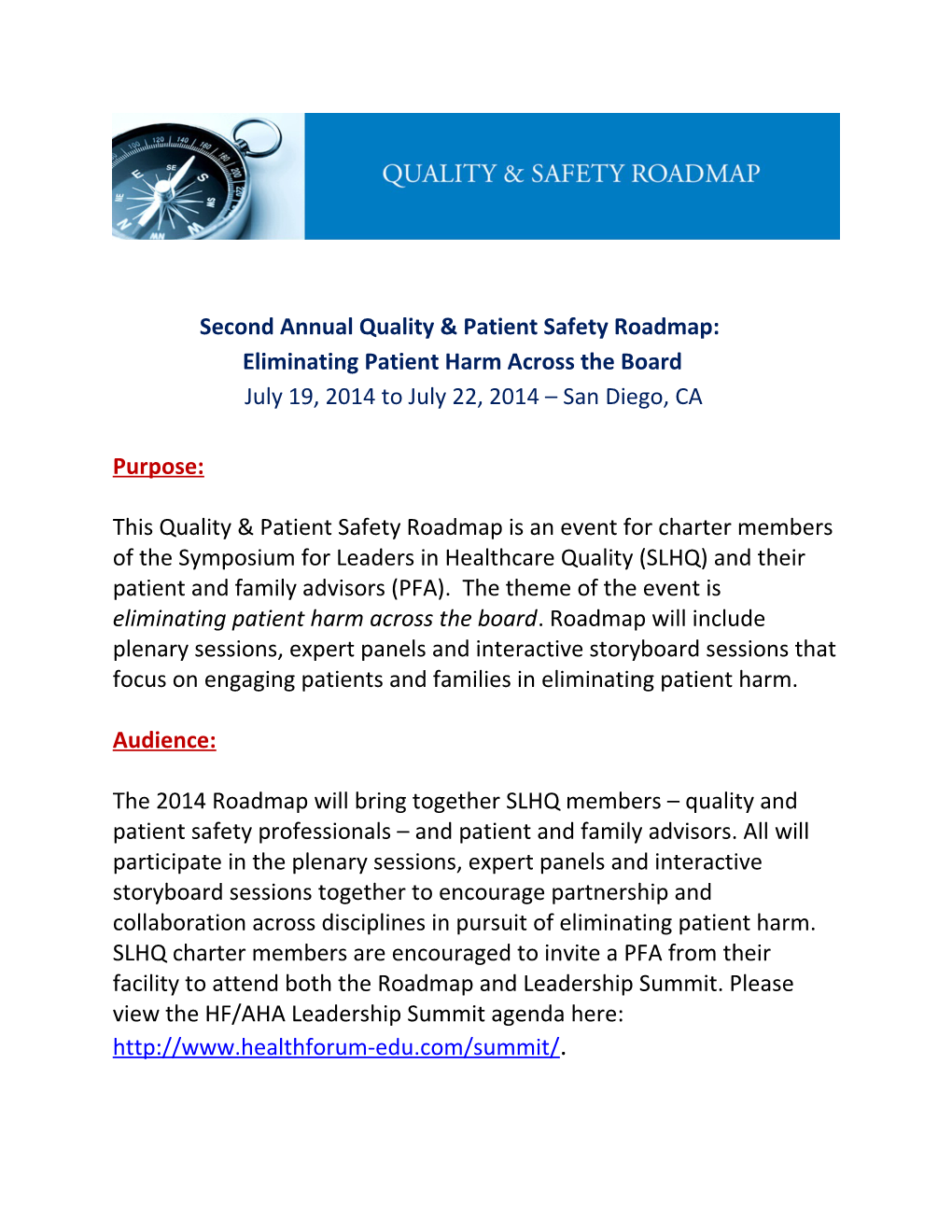 Second Annual Quality & Patient Safety Roadmap