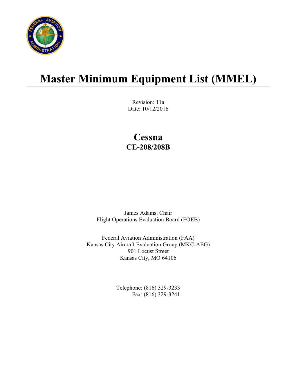 Master Minimum Equipment List (MMEL)
