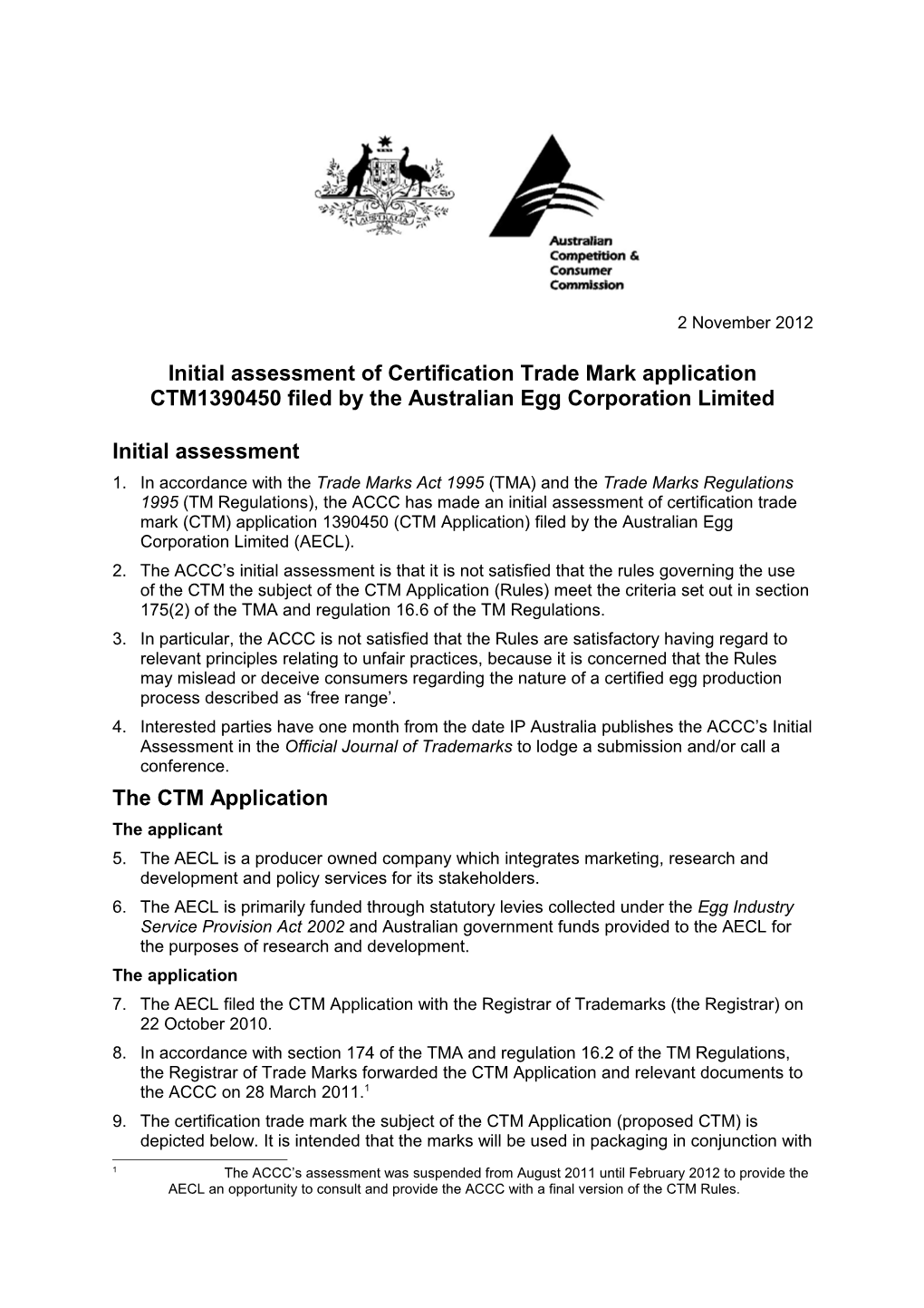 Initial Assessment of Certification Trade Mark