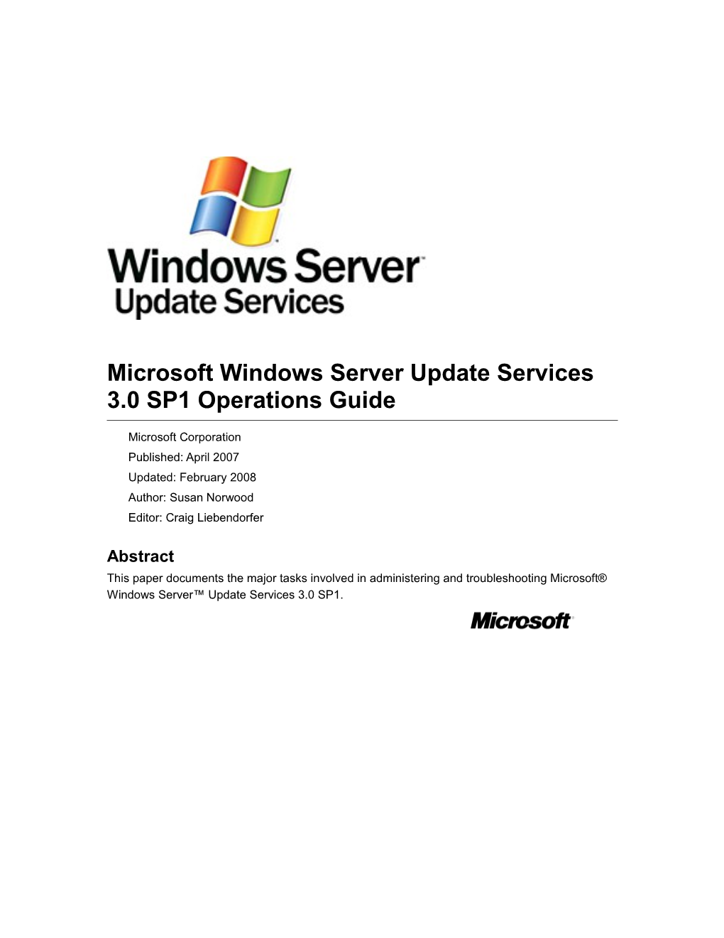 Microsoft Windows Server Update Services 3.0 SP1 Operations Guide