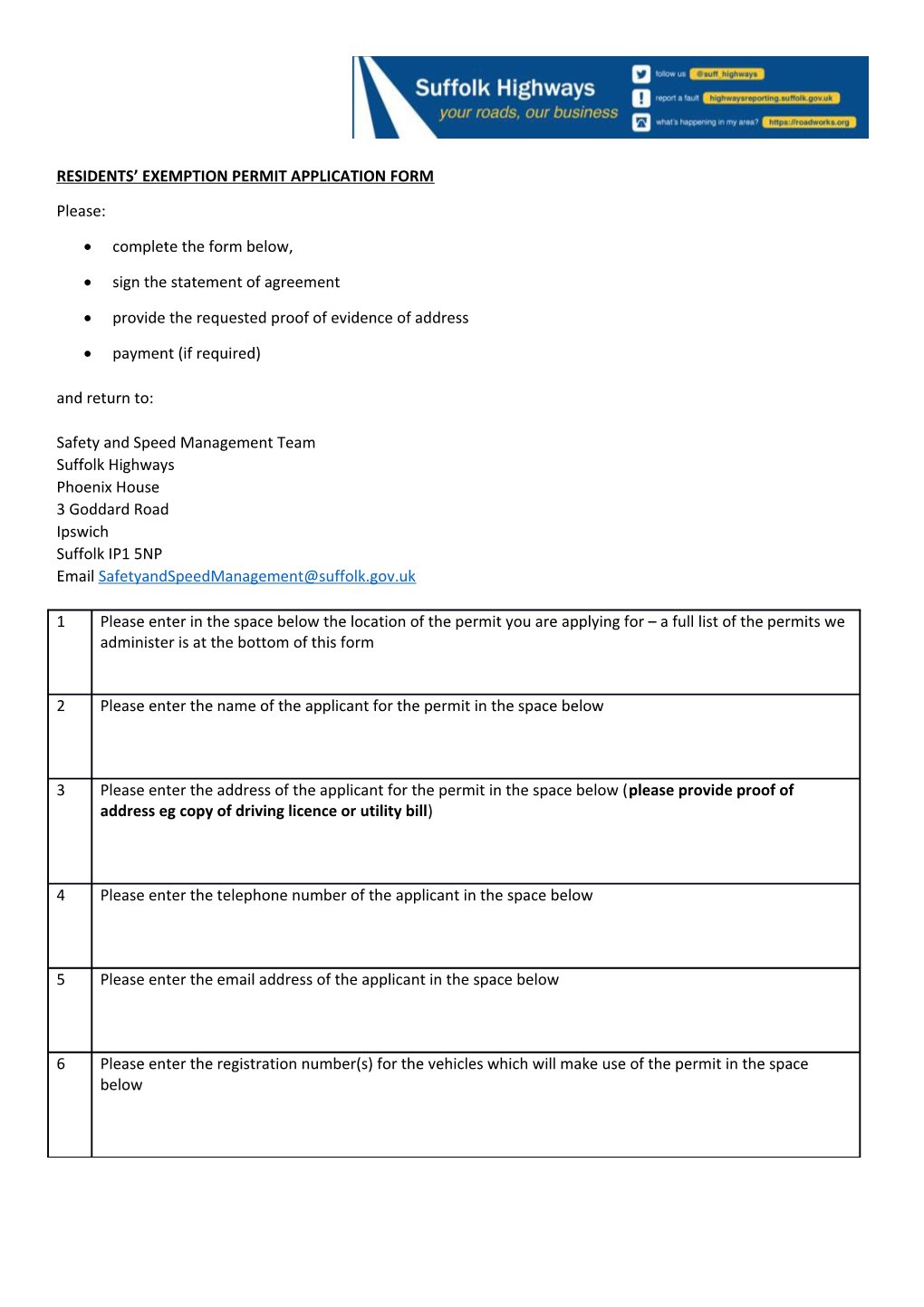 Residents Exemption Permit Application Form