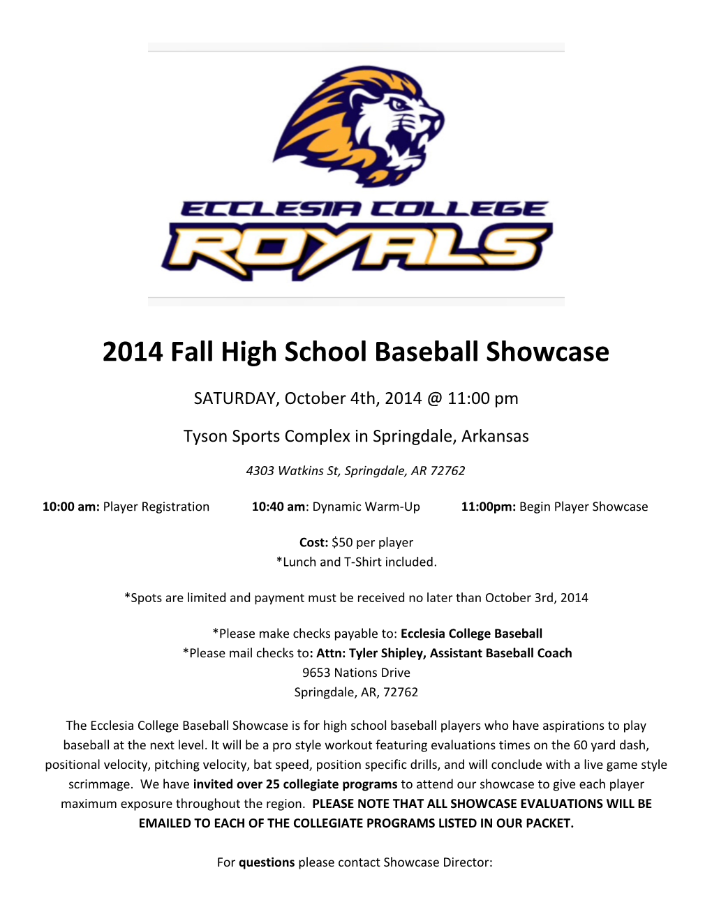 2014 Fall High School Baseball Showcase