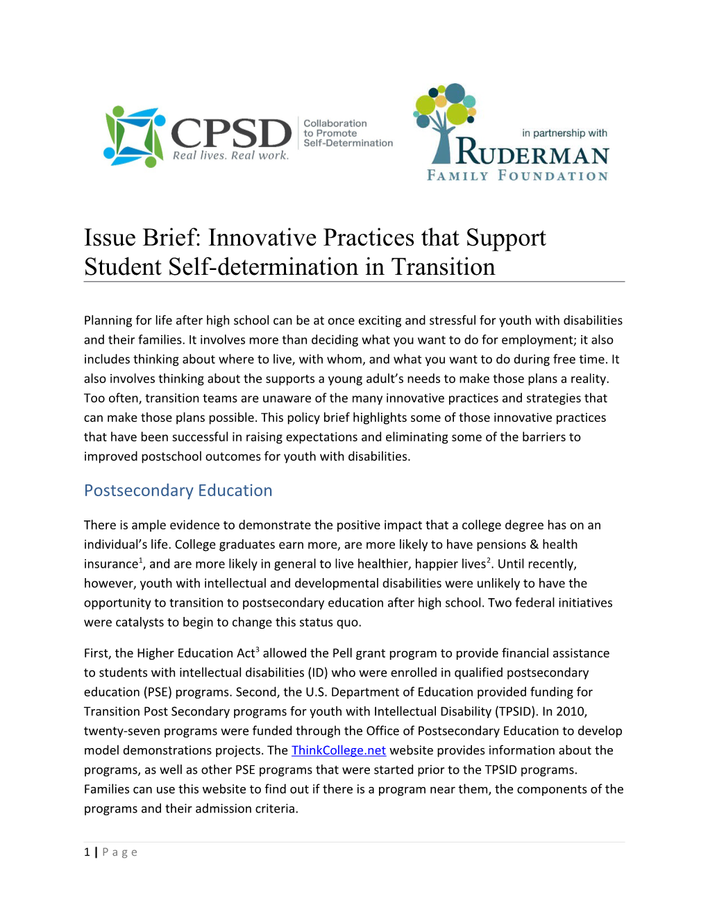 Issue Brief: Innovative Practices That Support Student Self-Determination in Transition