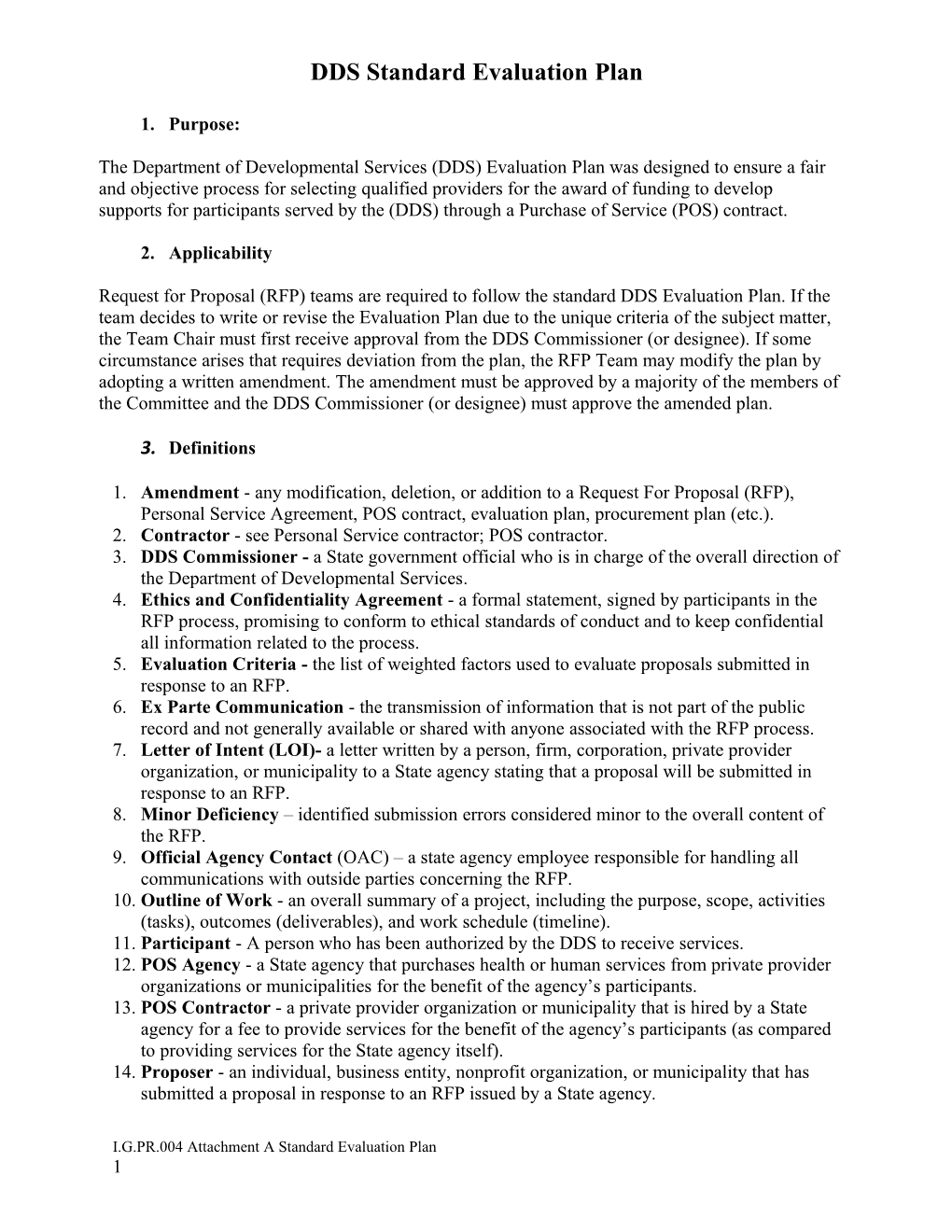 DDS Standard Evaluation Plan