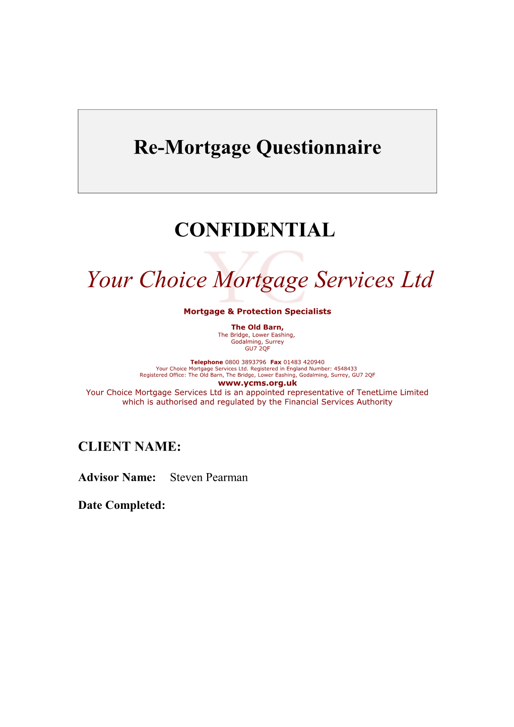 Re-Mortgage Questionnaire