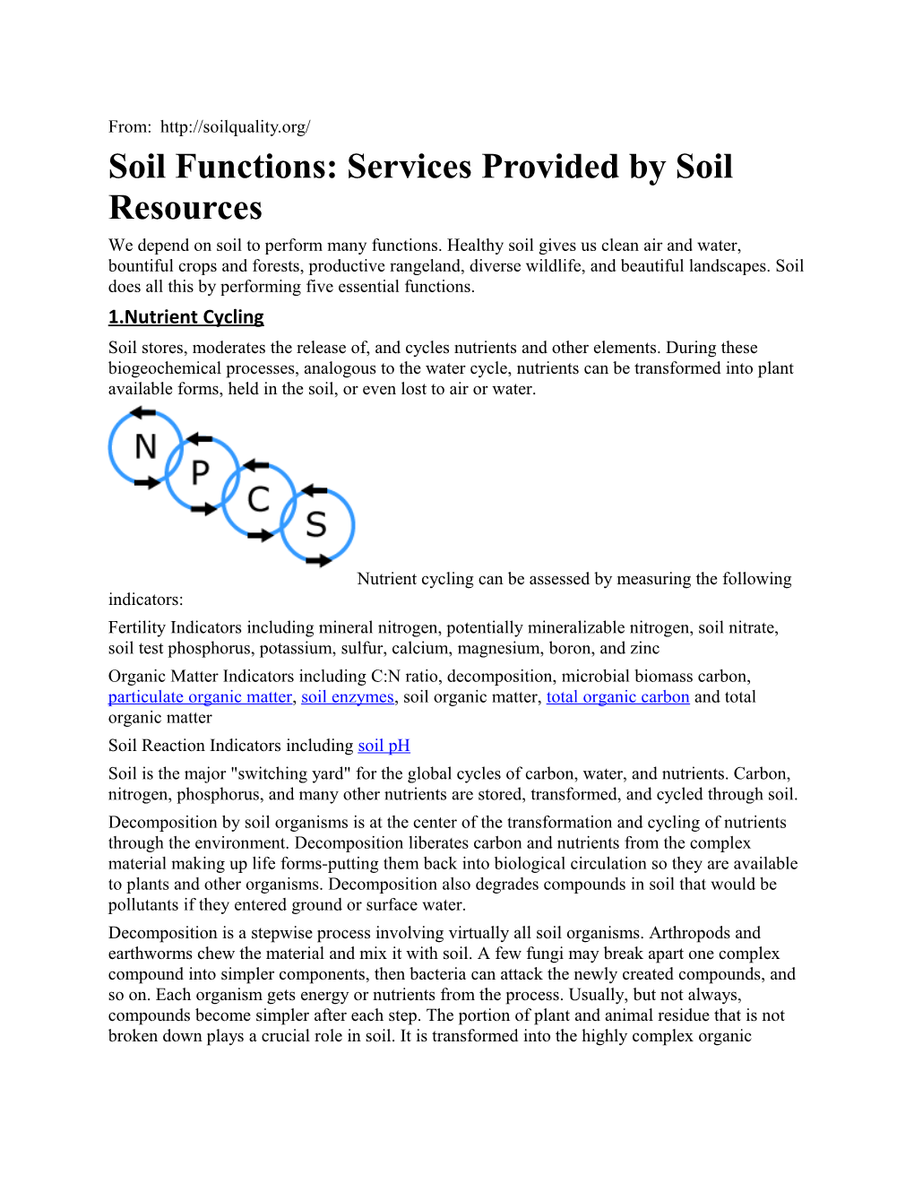 Soil Functions: Services Provided by Soil Resources