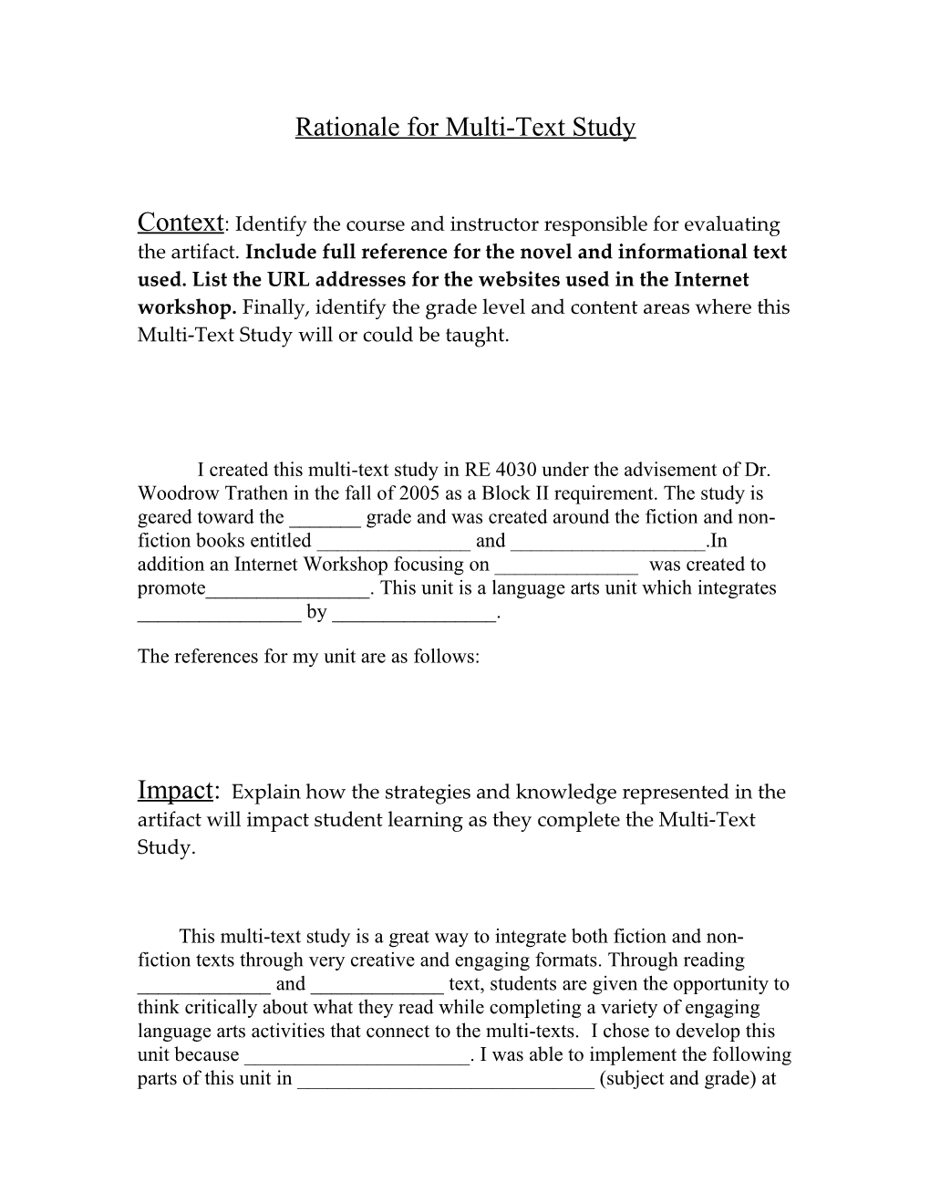 Rationale for Multi-Text Study