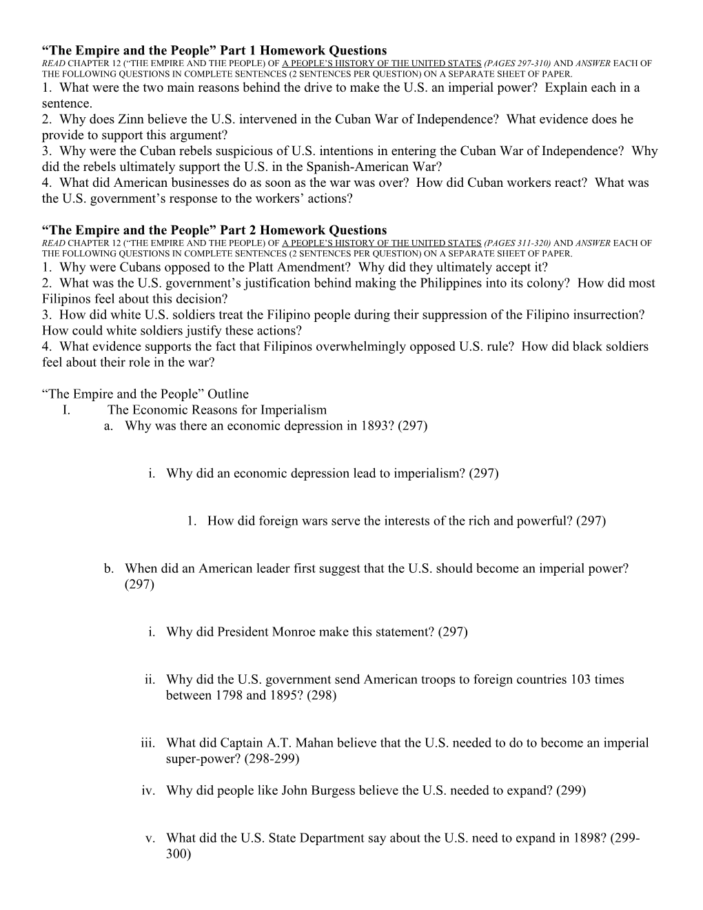 The Empire and the People Part 1 Homework Questions