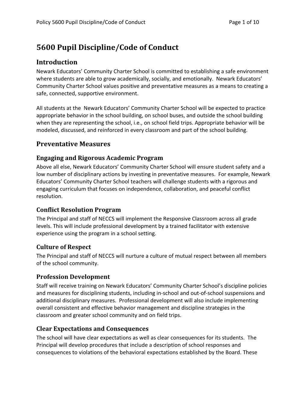 Policy 5600 Pupil Discipline/Code of Conductpage 1 of 10