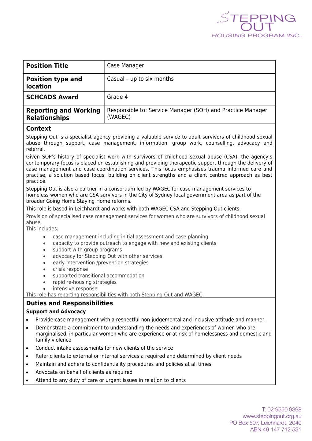 Case Management Including Initial Assessment and Case Planning