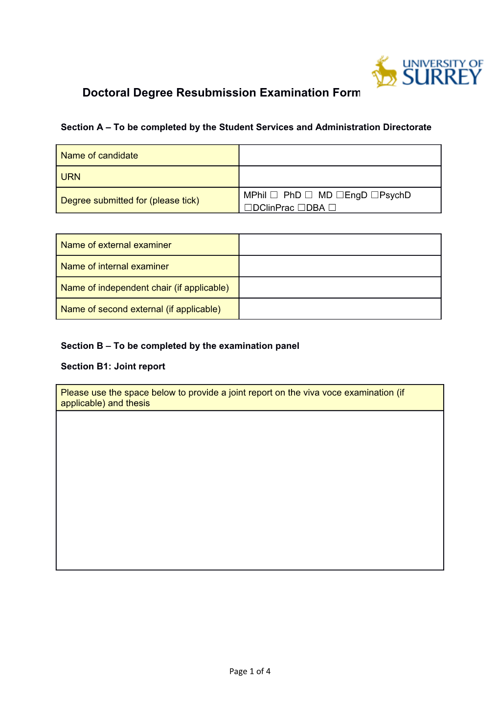 Doctoral Degree Resubmission Examination Form 2017/18