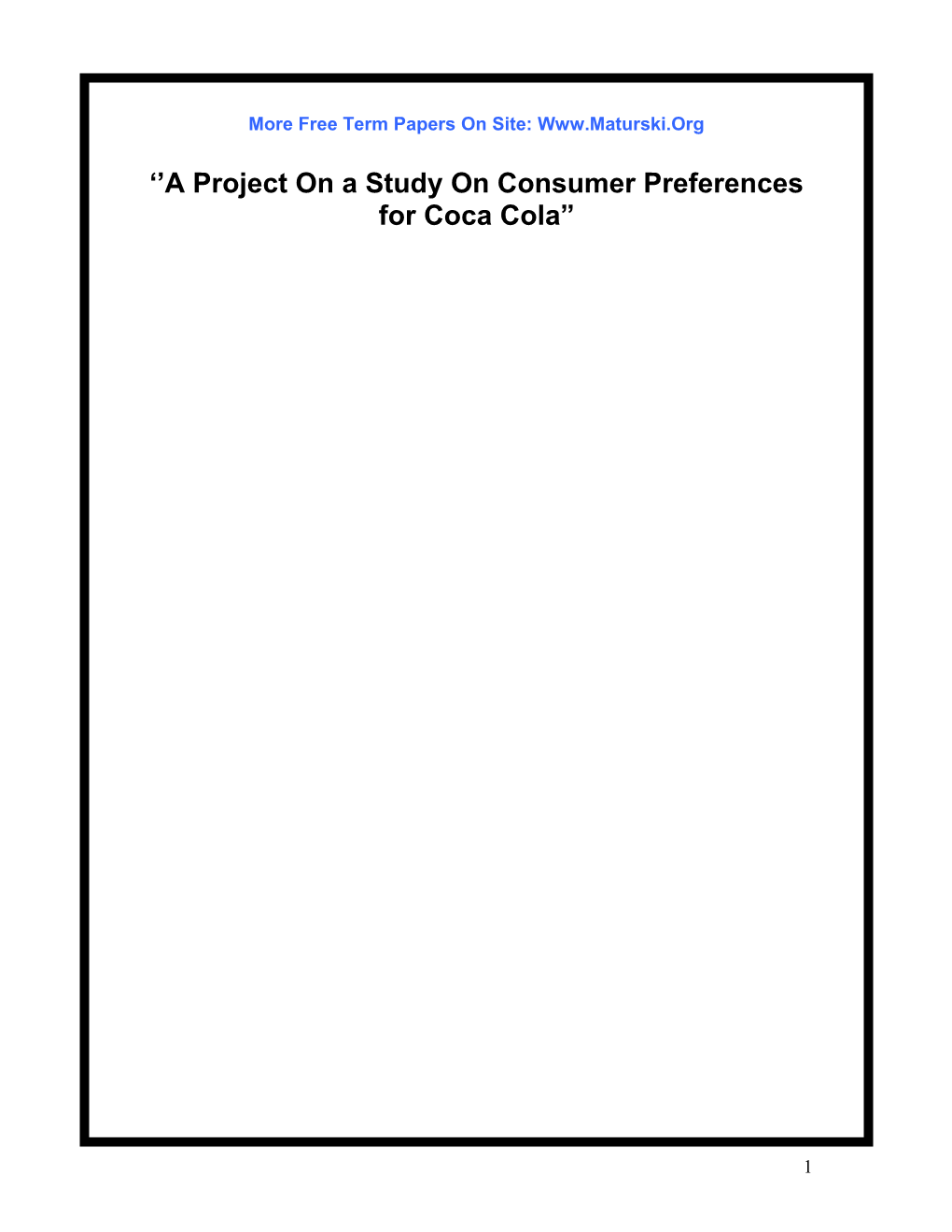 A Study on Consumer Preferences for Coca Cola