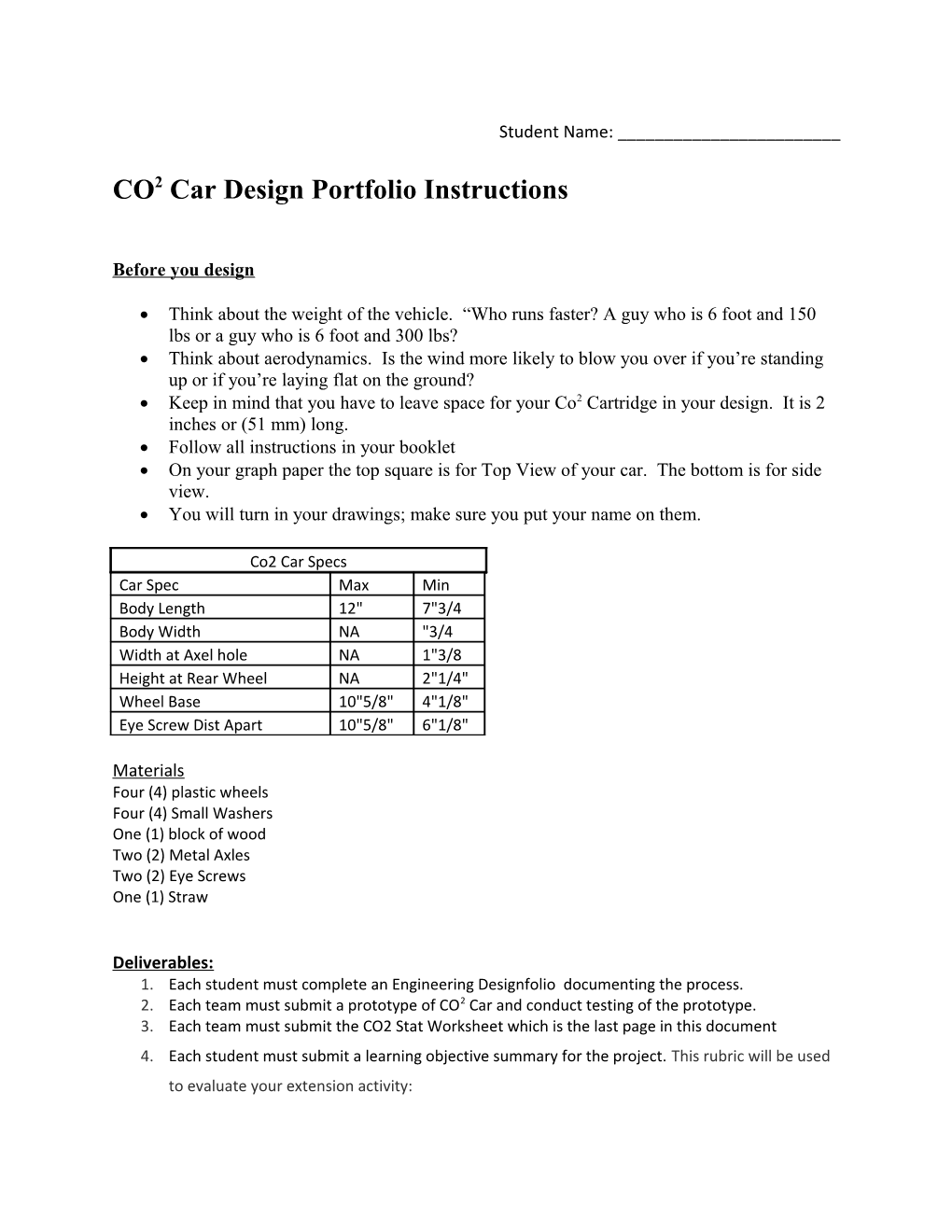 CO2 Car Design Portfolio Instructions