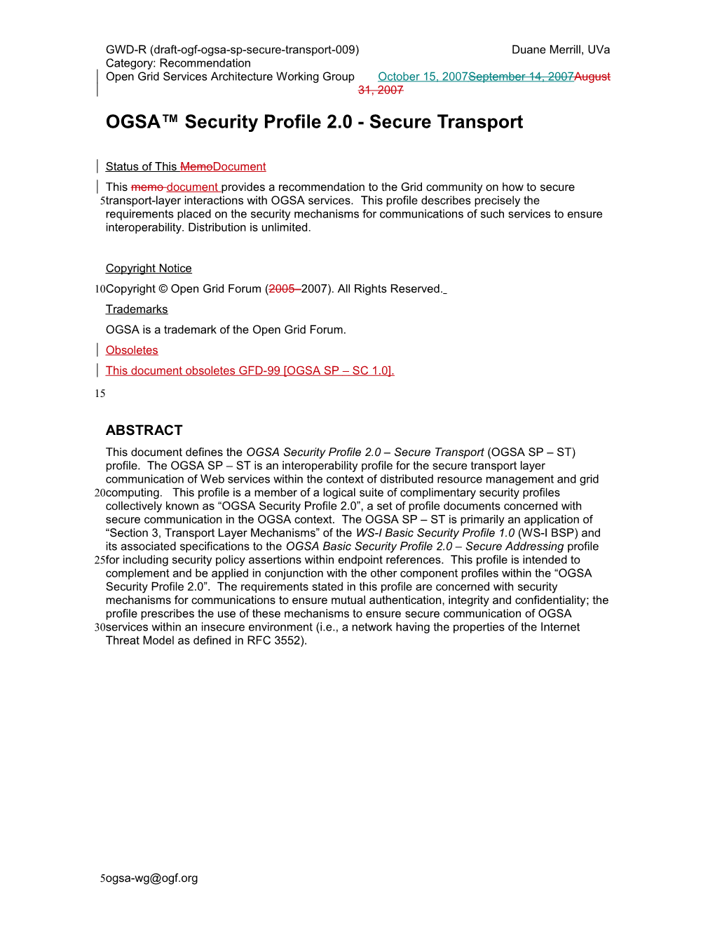 OGSA Security Profile 2.0 - Secure Transport