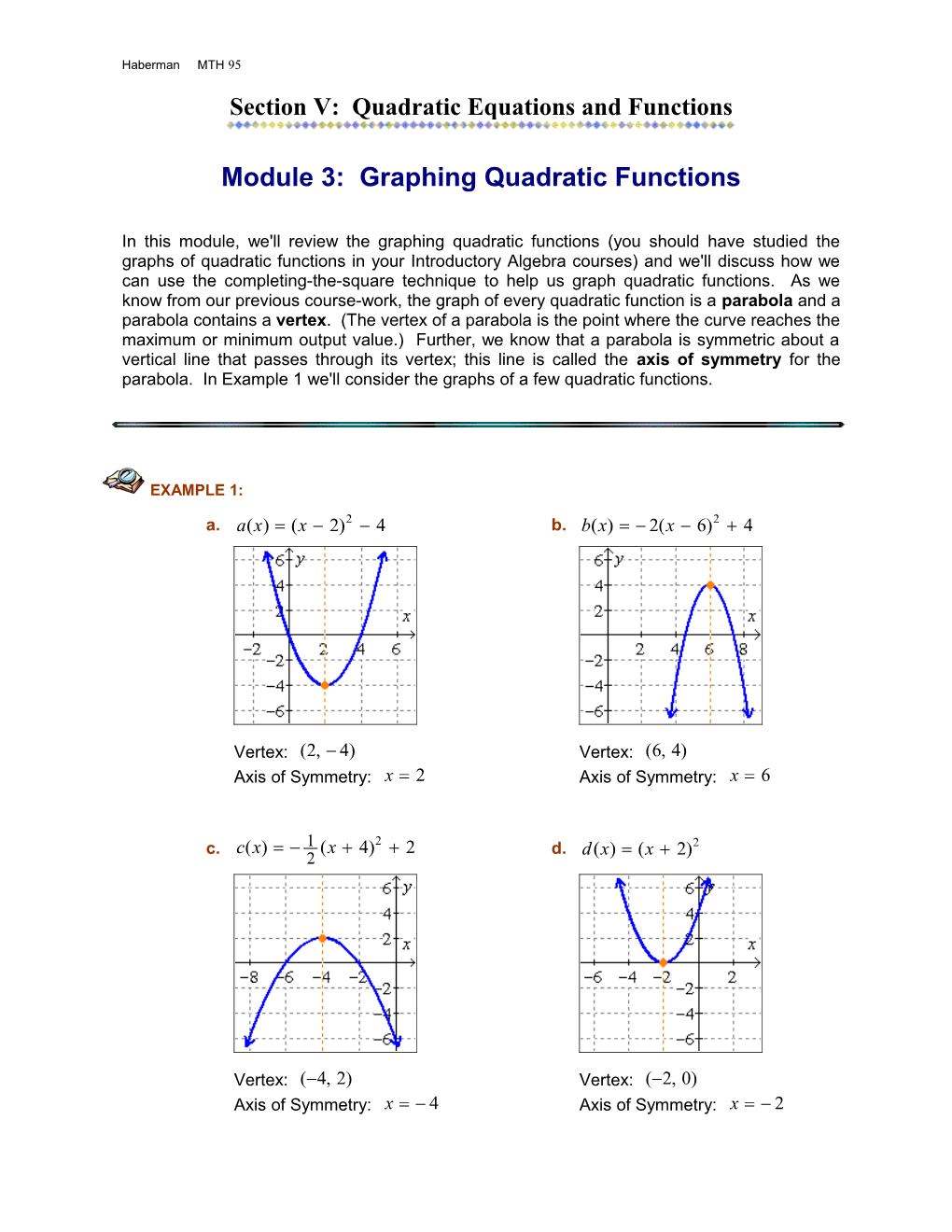 Module 3: Graphing Quadratic Functions