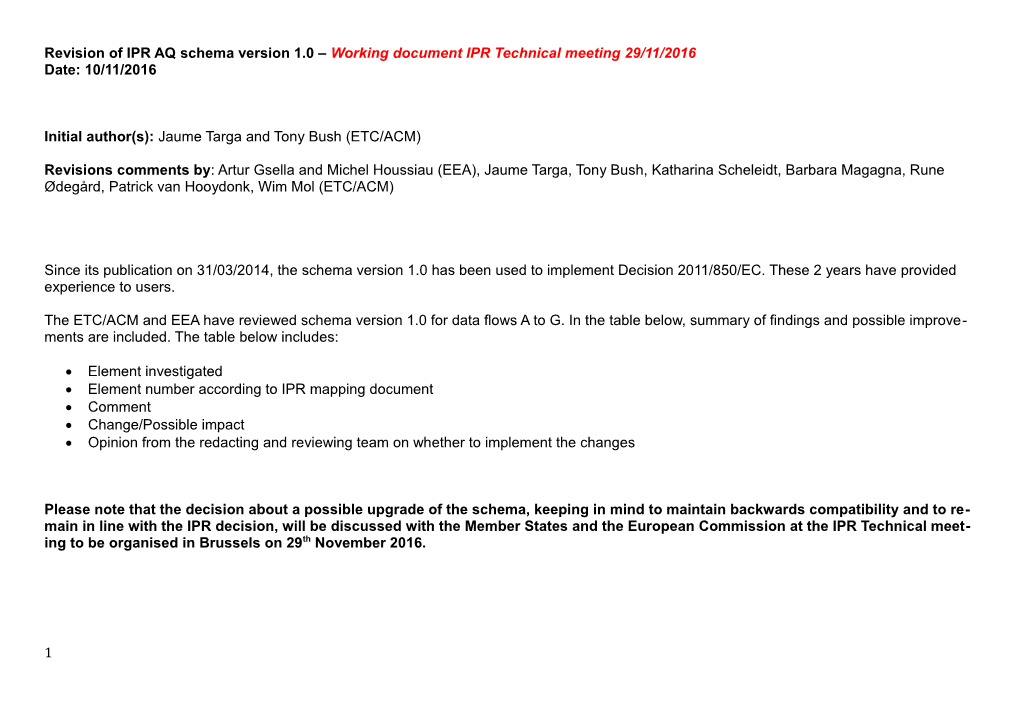 Revision of IPR AQ Schema Version 1.0 Working Document IPR Technical Meeting 29/11/2016