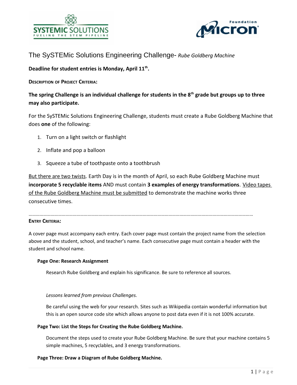 The Systemic Solutions Engineering Challenge-Rube Goldberg Machine