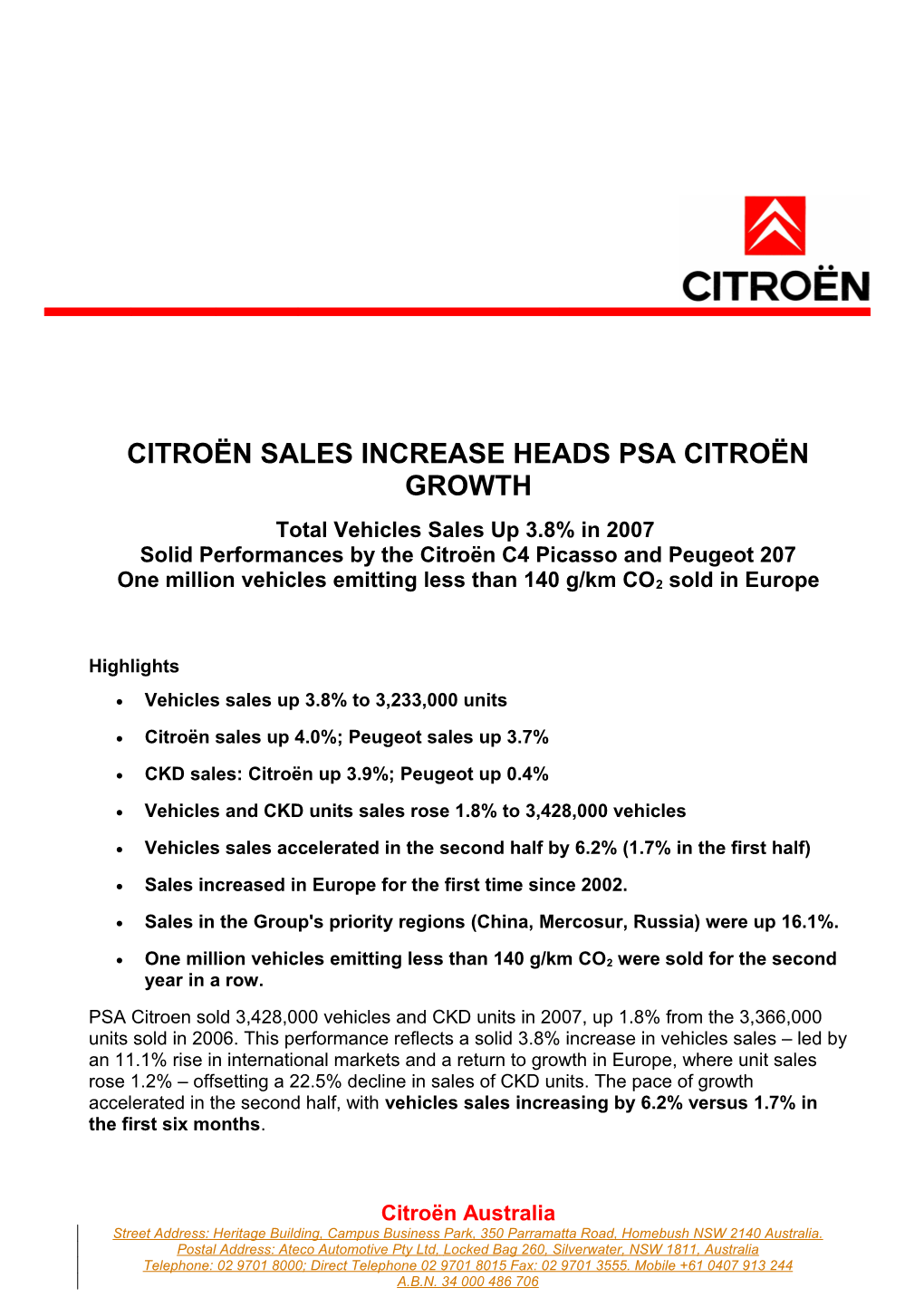 Citroën Sales Increase Heads Psa Citroën Growth