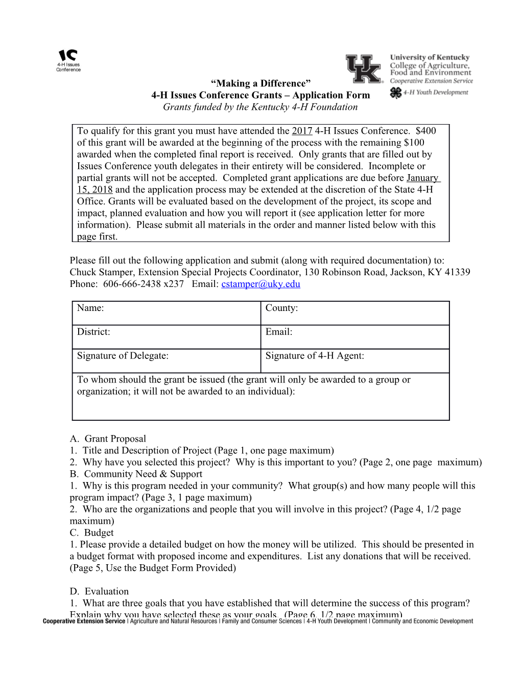 4-H Issues Conference Grants Application Form