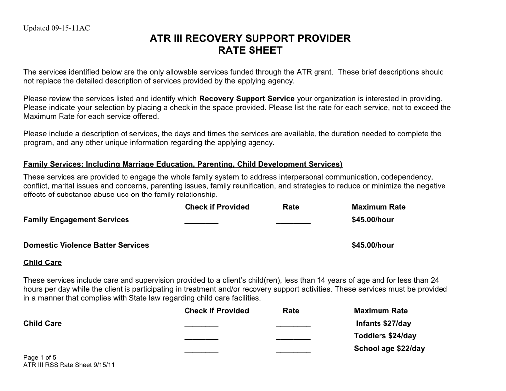 Potential Recovery Support Service Provider