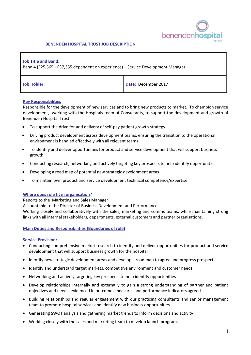 Benenden Hospital Trustjob Description