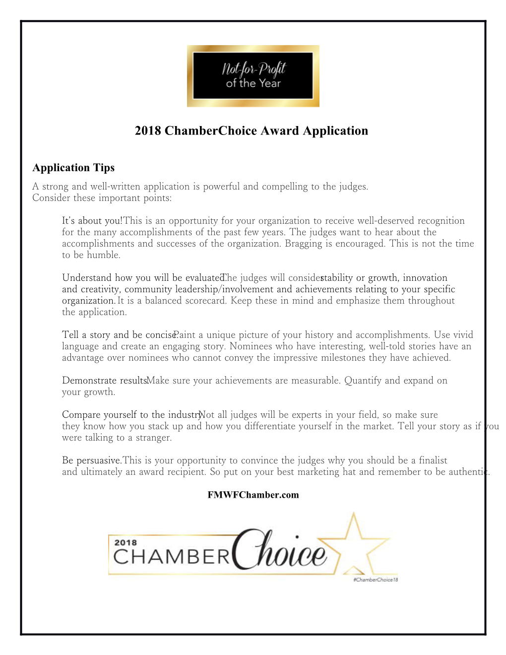 2018 Chamberchoice Award Application