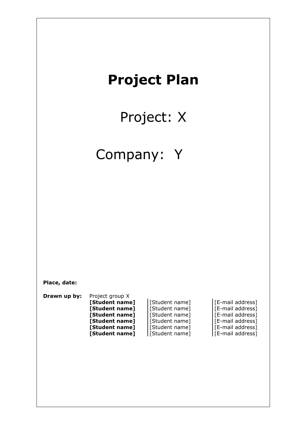 Table of Contents, Project Plan