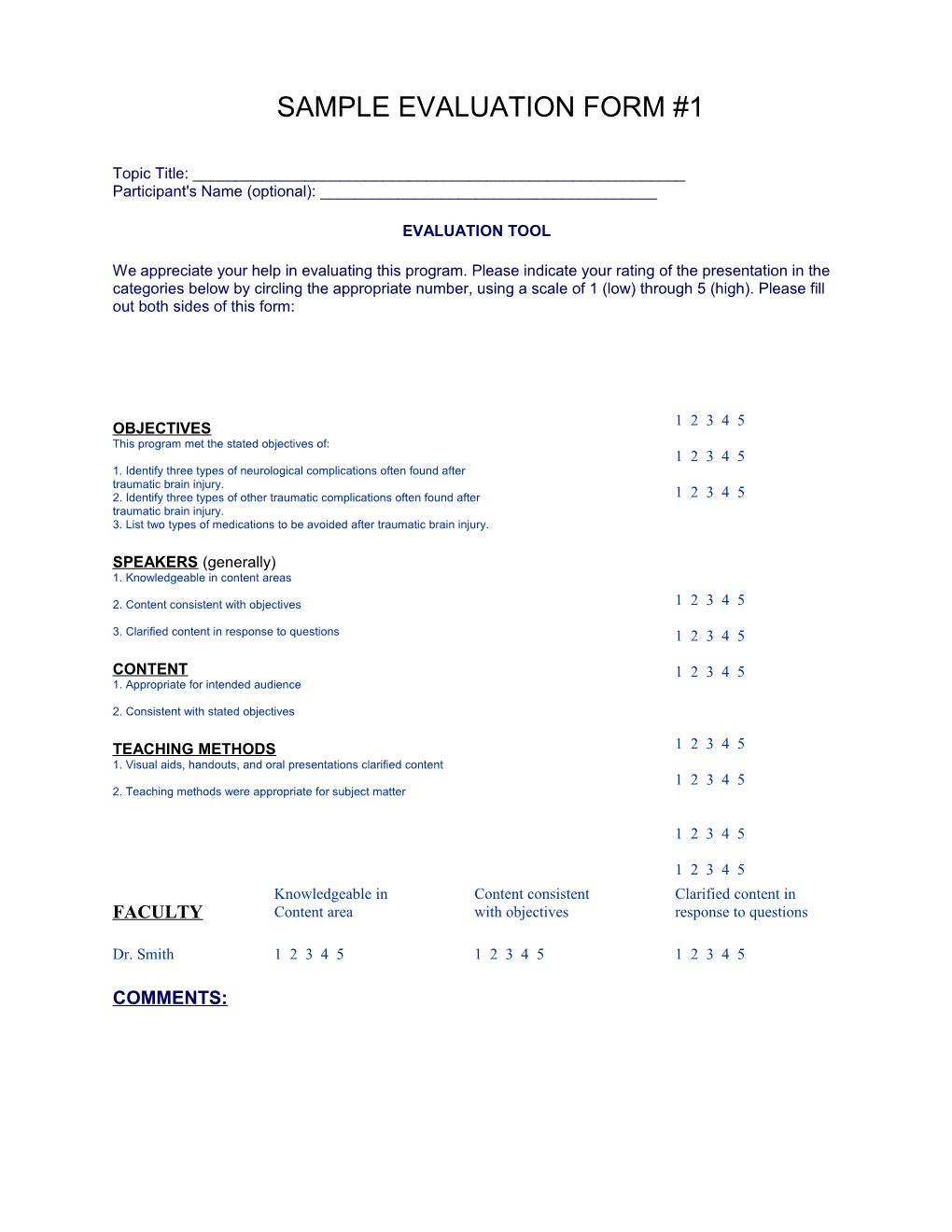 Sample Evaluation Form #1