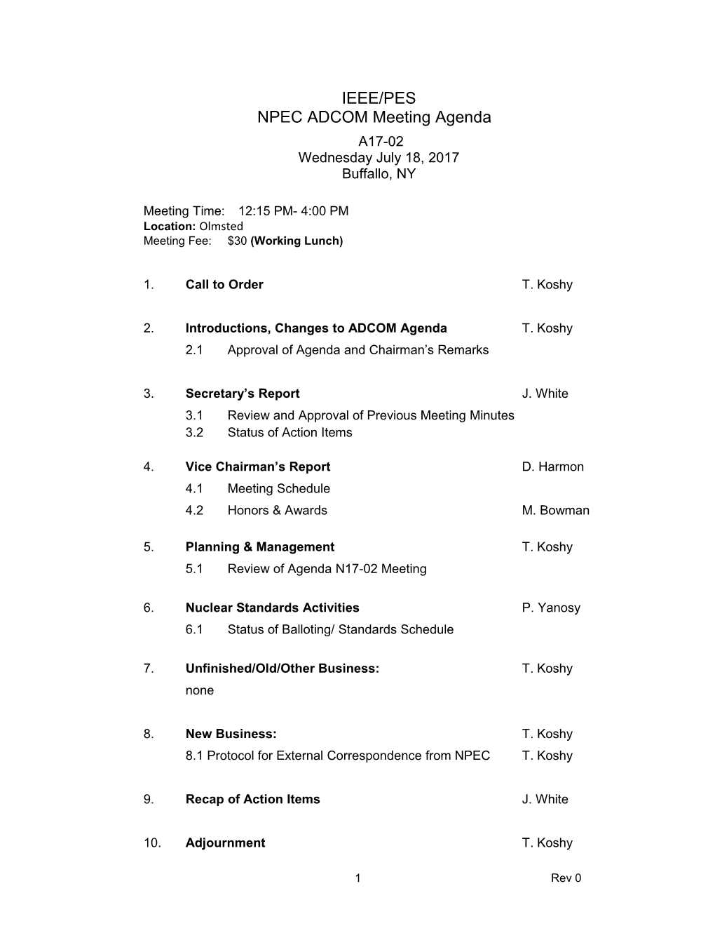 NPEC ADCOM Meeting Agenda