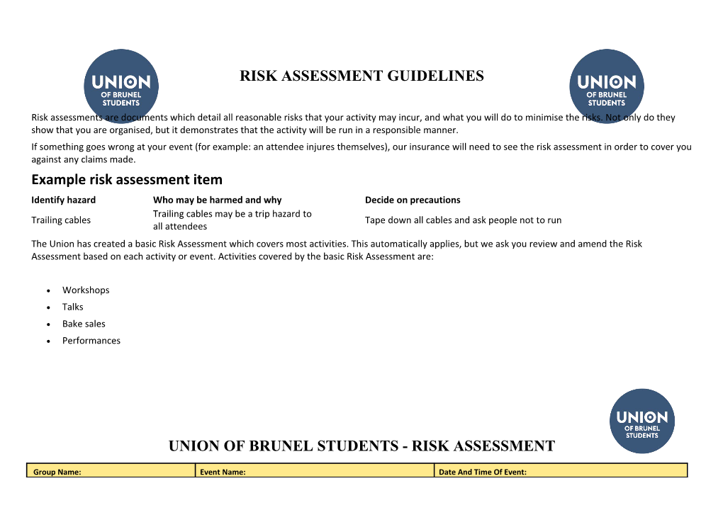 Upload the Risk Assessment to Your Event Form Or Email Completed Forms To