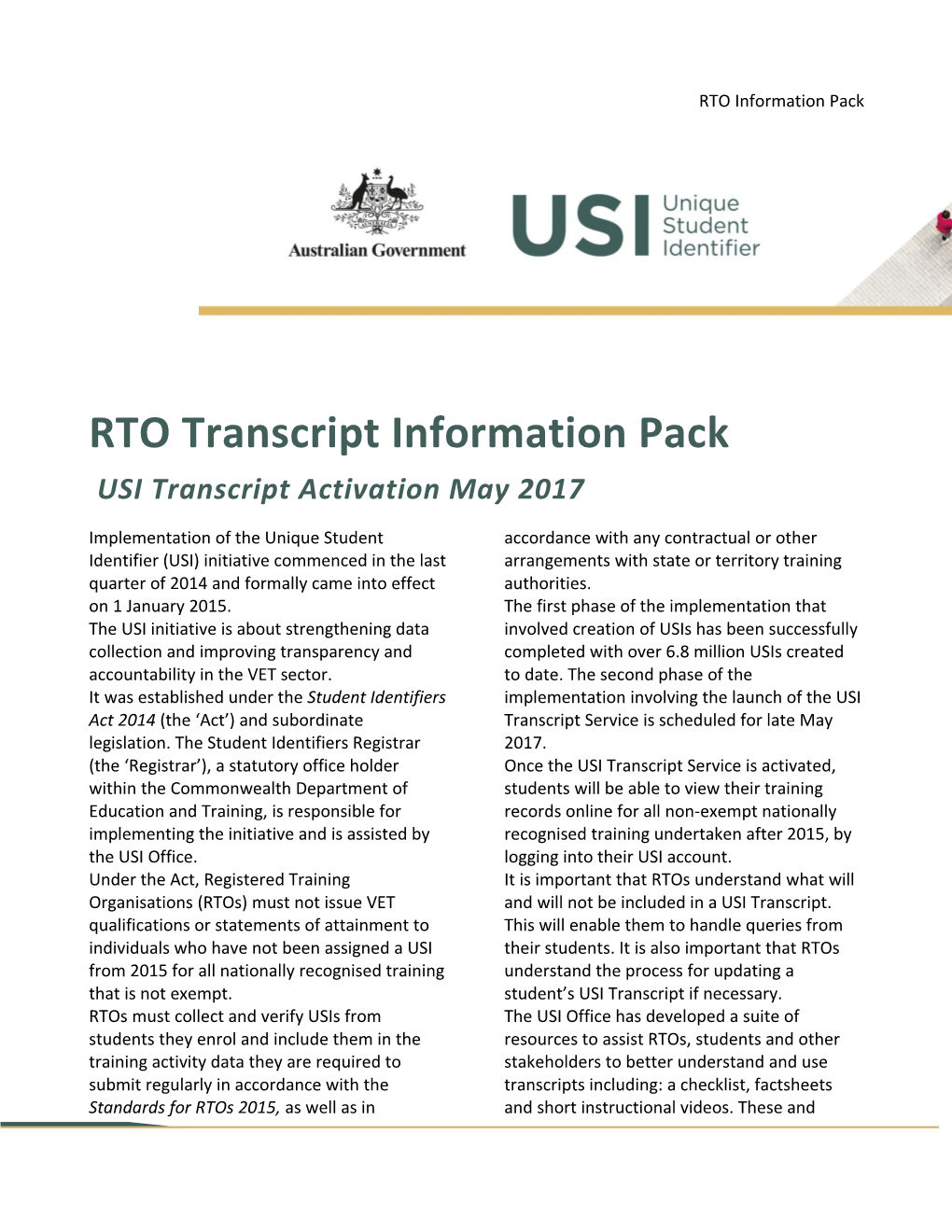 RTO Transcript Information Pack