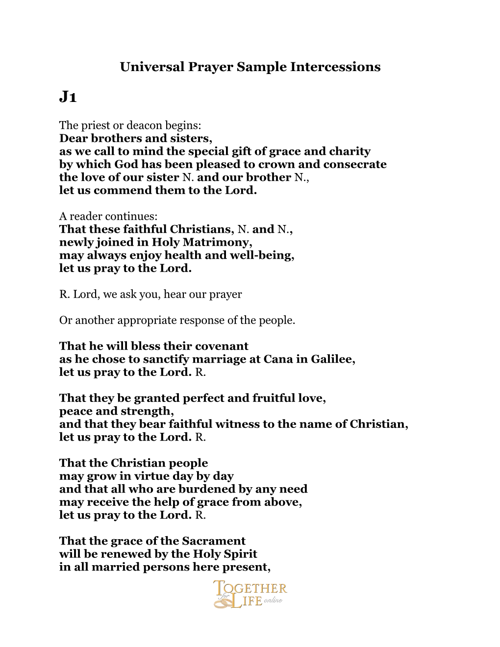 Universal Prayer Sample Intercessions