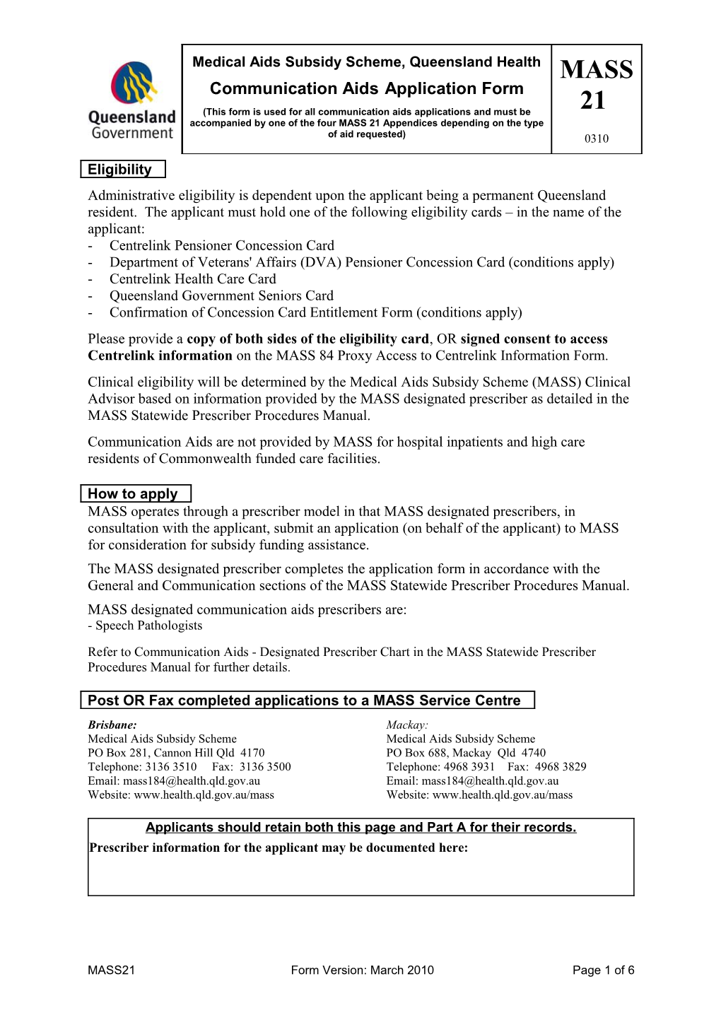 Medical Aids Subsidy Scheme: MASS21 Communication Aid Application Form