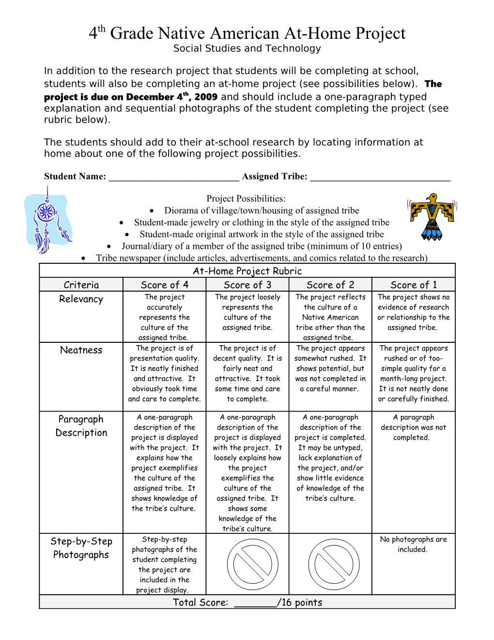 4Th Grade Native American At-Home Project