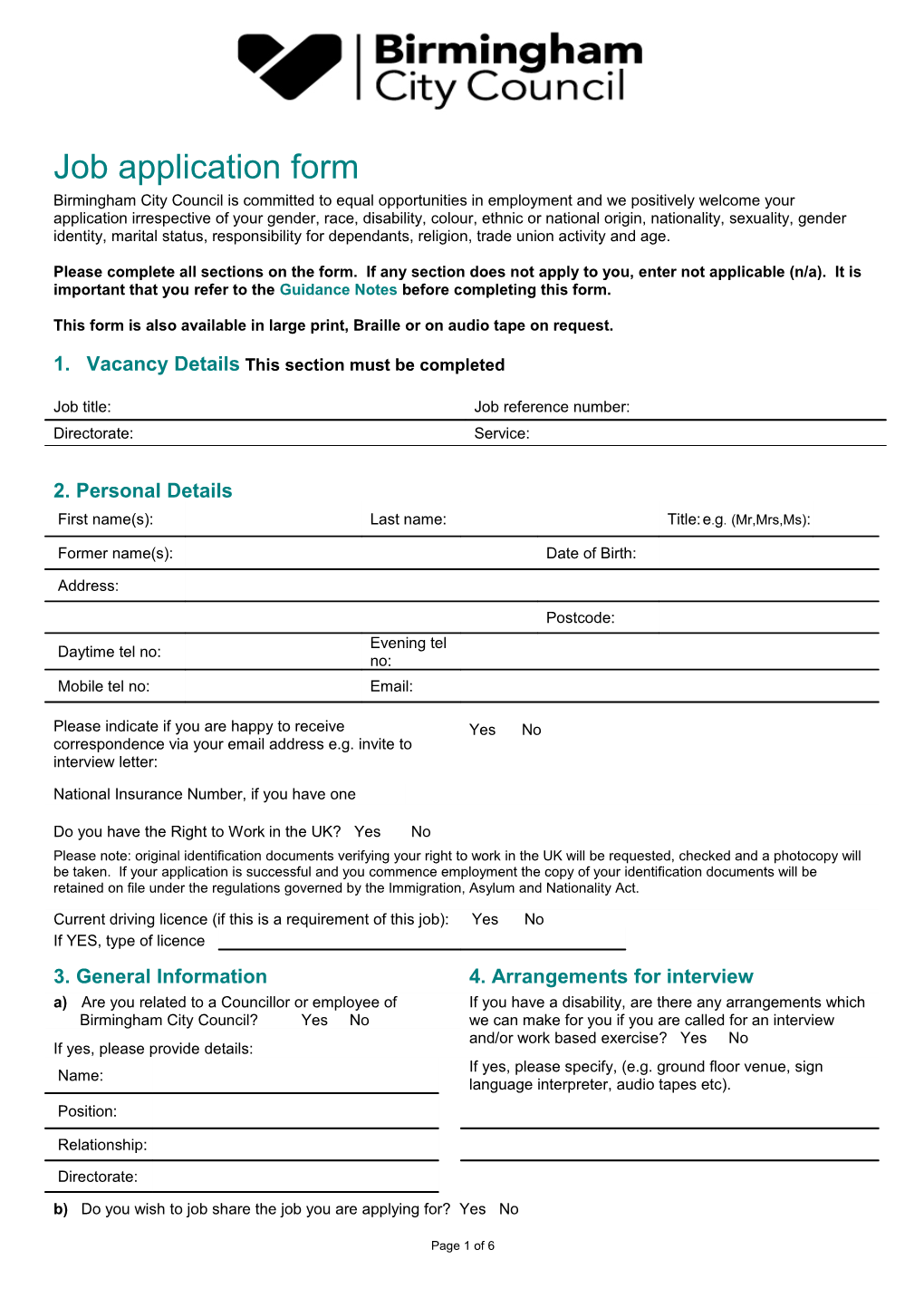 This Form Is Also Available in Large Print, Braille Or on Audio Tape on Request