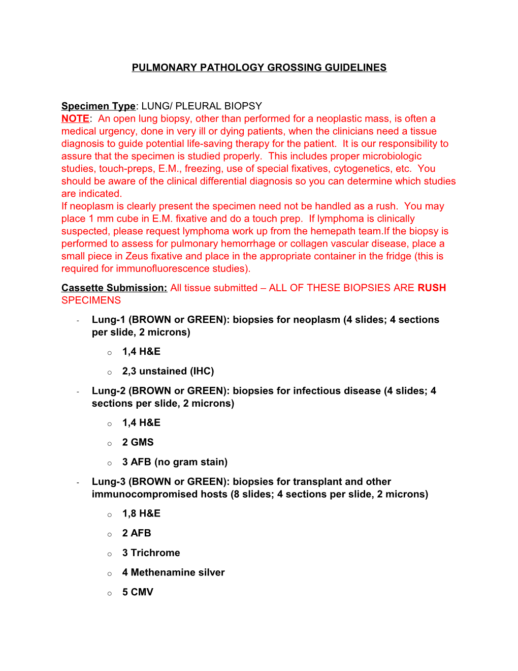 Pulmonary Pathology Grossing Guidelines